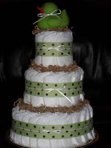 Pink, Yellow, Green, or Blue Three Tier Diapercake  