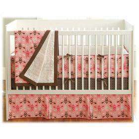 JJ COLE Crib Bedding 4p Set Pink and Brown Girl VINTAGE  
