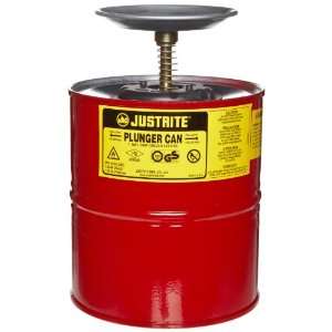 Justrite 10308 Steel Plunger Safety Can, 1 Gallon Capacity, Red 