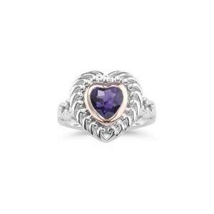  1.15 Cts Amethyst Ring in Silver & Pink Gold 9.0 Jewelry