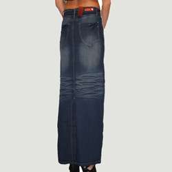 Naomi Womens Crinkle Long Denim Skirt  