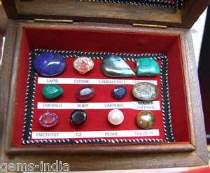 COLLECTORS WOODEN GEM BOX ~ SAPPHIRE EMERALD RUBY PEARL  