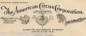 1928 American Circus Corporation Illustrated Letterhead  