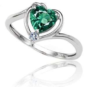   Lab Created Heart Shape Emerald and Diamond Ring(Size4.5) Jewelry