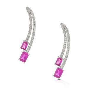  Square Ruby Pink Diamond CZ Long Drop Earrings Jewelry