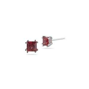  0.74 Cts Red Sapphire Stud Earrings in 14K White Gold 