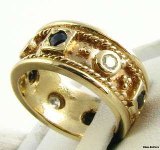   Genuine Sapphires & Diamond Band   14k Gold Ring Sz 5.25 Milgrain