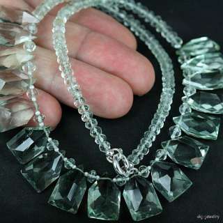 Green Amethyst Gemstone Bead Necklace   Fancy Cut  