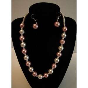   Pearl  Shaped Pink Necklace with Matching Dangle Earrings Everything
