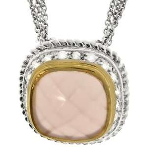  SS/Gold Filled Pink Mother of Pearl & White CZ Necklace Jewelry