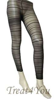 Brand New Sexy Black Spandex Sheer Multi Striped Leggings / Footless 