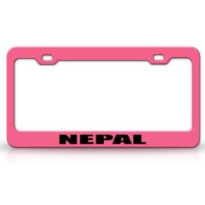  NEPAL Country Steel Auto License Plate Frame Tag Holder, Pink/Black 
