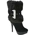   Womens Knee high Faux Fur Patent Lace up Boots  