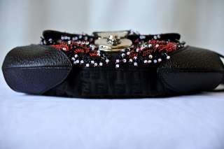 FENDI Small Black Red Beaded Leather Purse Handbag Bag  