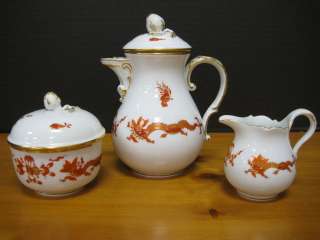 Antique China Meissen Red Dragon Tea Pot Set 23 Pcs Demitasse Cups 