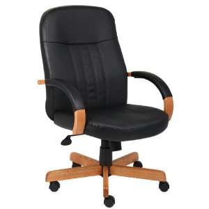  Boss Leatherplus Exec. Chair W/ Oak Finish Office 