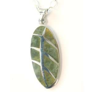   Derryclare Range Silver & Connemara Marble Oval Leaf Pendant Jewelry