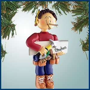 Personalized Christmas Ornaments   Carpenter with Red Shirt   Brown 