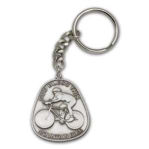  Antique Silver God Bless This Mountain Bike Keycha 