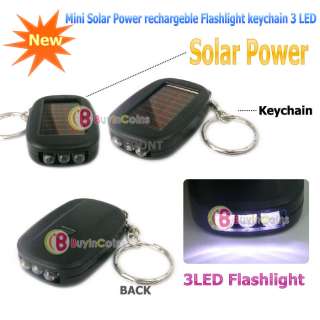 Mini Solar Power Rechargeable 3 LED Flashlight Keychain  