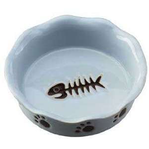    Top Quality Stoneware Ruffled Cat Dish Blue 5