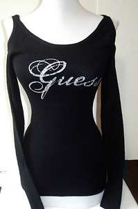 NEW WITH TAG GUESS BLACK SWEATER WITH GUESS LOGO RHINESTONES SMALL 