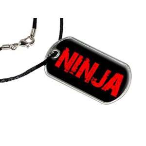  Ninja   Military Dog Tag Black Satin Cord Necklace 