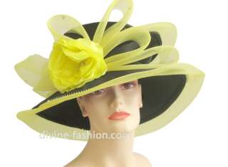 Womens Church Hat, Derby hat, Year round, Bk/Yellow  