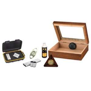   Cigar Travel Glasstop Humidor 6 PC Kit  Light Walnut