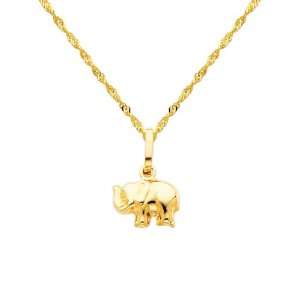  Yellow Gold Elephant Charm Pendant with Yellow Gold 1.2mm Singapore 
