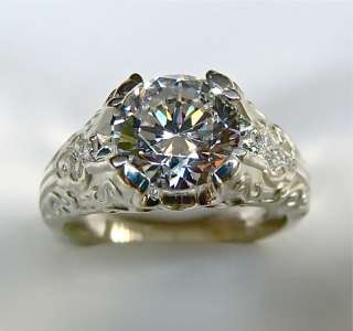 12Ct ROUND CUT ANTIQUE FILIGREE ENGAGEMENT RING 14K SOLID GOLD 