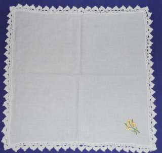Embroidered handkerchief with lace trim  For the Home Linens Napkins 