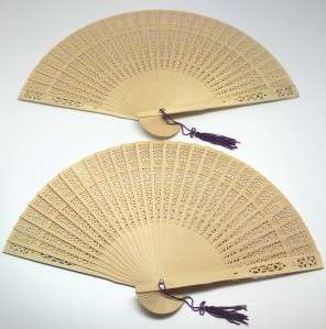 Choose TWO Blonde Carved Bamboo Folding Hand Fans