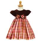 Lito Brown Velvet Pink Plaid Flower Girl Christmas Dress Baby 18 24M