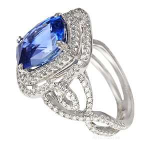 Fabulous Blue Sapphire & Pave Diamond Gemstone Ring in 18kt white gold 