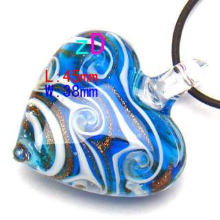 G3001 Murano Lampwork Glass Heart Gold Pendant Necklace  