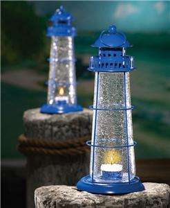 UNIQUE NAUTICAL LIGHTHOUSE DECOR CRACKLE GLASS TEALIGHT LAMP NEW 