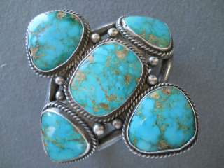 Old Blue Gem turquoise sterling silver bracelet 3 1/2 wide 123 grams 