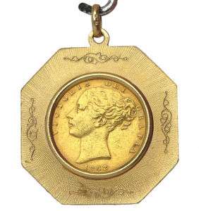 22K GOLD COIN ON A 14K YELLOW GOLD ORNATE PENDANT  