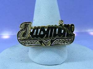 PERSONALIZED 14K GOLD PLATED FLAT NAME RING W/ HREAT ANY NAME UP TO 7 