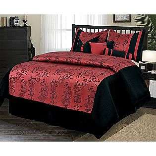 Piece Jacquard Queen Comforter Set in Black and Red  Blanc Chateau Bed 