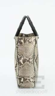 Gucci Cream & Brown Snakeskin Bamboo Handle Tote Bag NEW  