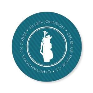  Golf Bag Silhouette Teal Label Round Birthday Stickers 