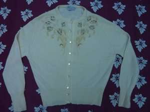   Cashmere Pearl Beaded & Crystal Rhinestone Cardigan Sweater M  