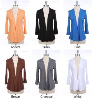 Basic Solid Plain 3/4 Sleeve Open Cardigans VARIOUS COLOR and SIZE 