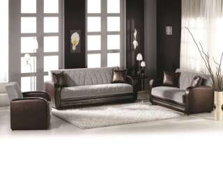 Elegant Two Tone Living Room with Sleeper Sofa & Storage