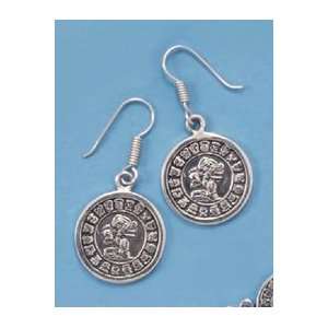   French Wire Earrings, Mayan Calendar Disks, 7/8 inch long Jewelry