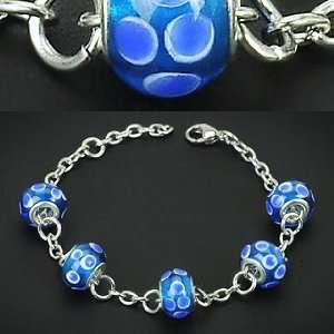  Blue Circle Murano Style Glass Beads 316L Steel Chain 