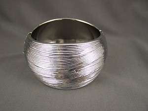 Silver tone textured 1 5/8 wide hinged bangle bracelet NEW  
