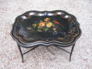 Victorian Inlaid Paper Mache Tray Table Antique Pearl  